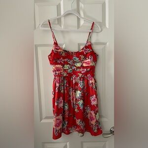 Roxy floral tropical sundress spaghetti straps lightweight vacation summer L